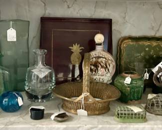 Selection of Decanters, Flower Frogs, Trays, Planters
