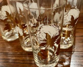 Culver "Cotton Boll" Gold Floral Highballs