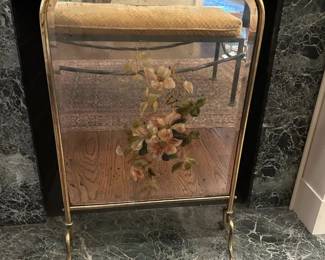 Art Nouveau Brass Mirrored Fireplace Screen