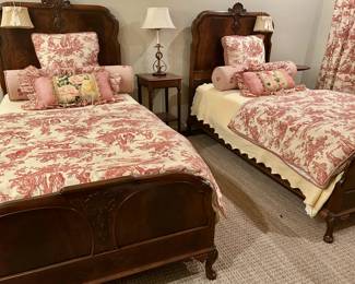 Pair French Walnut Twin Beds