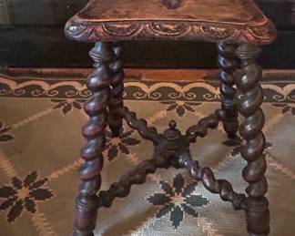 Oak Barley Twist Carved Stool