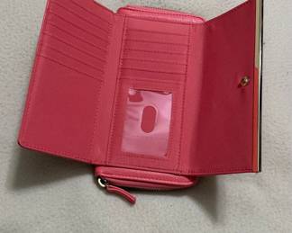 Pink Trifold Wallet with Metal Bar Detail