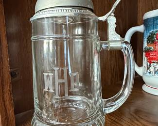 Vintage Monogrammed Glass Beer Stein
