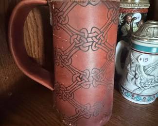 Vintage Leather Wrapped Beer Stein with Celtic Knot Design