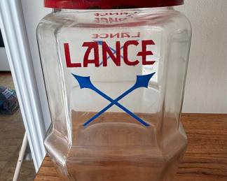Vintage Lance Cracker Jar - 8-Sided Glass with Red Metal Lid