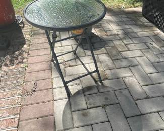 Folding Patio Accent Table with Textured Glass Top