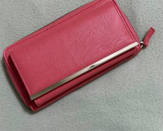 Pink Trifold Wallet with Metal Bar Detail