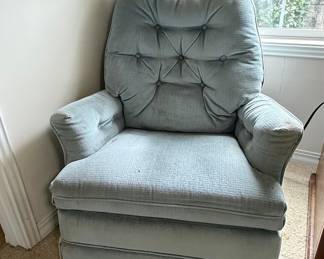 Vintage Light Blue Tufted Upholstered Rocker Recliner