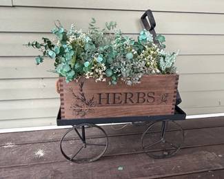 Vintage Wagon Planter with 'HERBS' Label