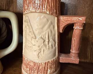 Vintage Ceramic Beer Stein with Alpine Village Scene