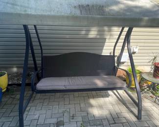 Outdoor Patio Swing with Canopy and Wicker Back