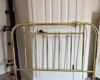 Vintage Brass Headboard with Porcelain Floral Finials