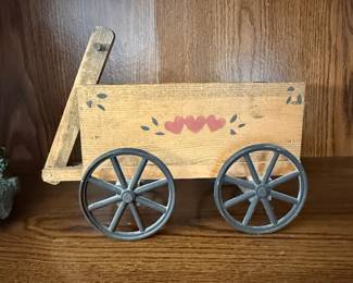 Vintage Homco Wooden Wagon Wall Pocket