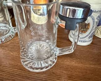Vintage Glass Beer Mug with Bicycle Bell Handle