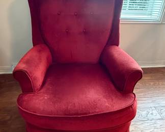 Vintage Danish Highback Armchair in Red Velvet