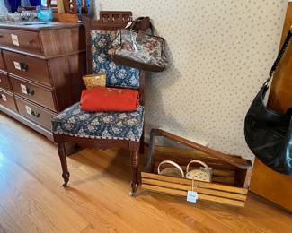 Vtg. Eastlake-Style Parlor Chair, Purses, Vtg. Handmade Magazine Rack