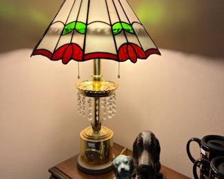 Vtg Chippendale Style Desk, Vtg. Cast-Iron Basset Hound, Stained Glass Lamp