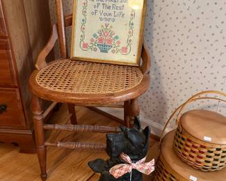 Vtg Wooden Chair, Cast Iron Scottish Terrier Doorstop