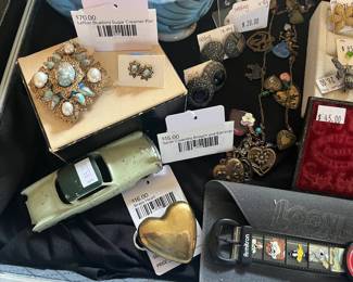 Brass Heart, Sarah Coventry Brooch and Earrings 