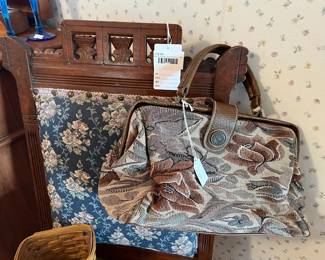 Vtg. Eastlake-Style Parlor Chair, Purses 