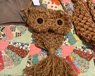 Vtg. Macrame Owl Wall Hanging
