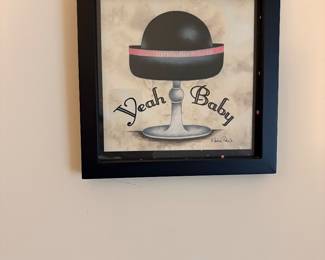 Framed Yeah Baby hat art print in black frame