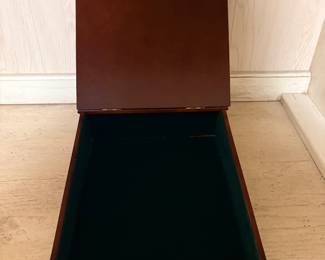 Lap desk writing box open, showing lined storage interior