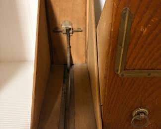 Oak magazine or file holder, interior view