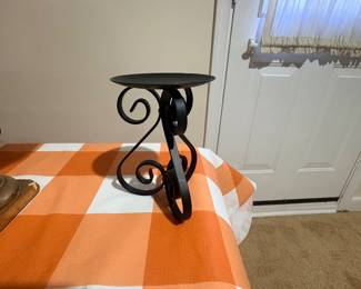 Black wrought iron scroll pillar candle holder