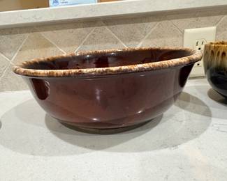 Hull brown drip glaze oval serving bowl with handles