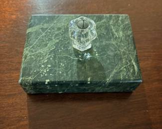 Green marble desk organizer base with crystal glass knob