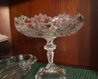 Cut glass pedestal compote with sawtooth rim