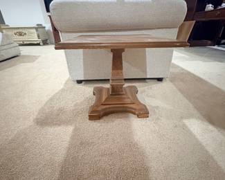 Wood pedestal side table with turned base