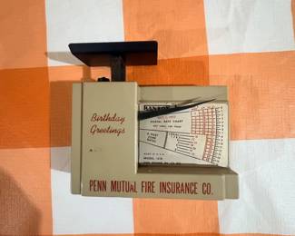Vintage Penn Mutual Fire Insurance Co. advertising postal scale, Birthday Greetings