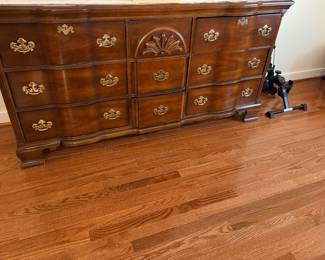 Mahogany Chippendale style block front dresser with shell carving and brass pulls