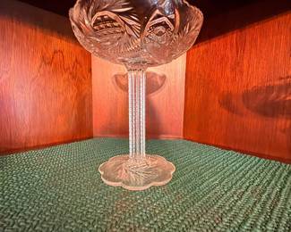 Tall cut glass pedestal compote