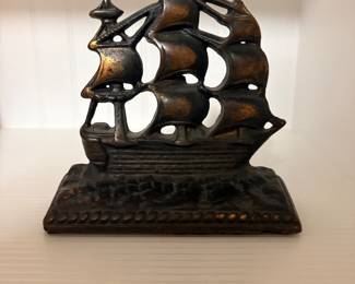 Cast iron clipper ship doorstop, side view