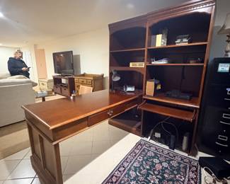 Cherry executive home office suite with L shaped desk and hutch bookcases