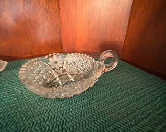 Cut glass handled nappy dish
