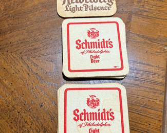 Vintage breweriana beer coasters, Schmidt's of Philadelphia and Heidelberg Light Pilsener