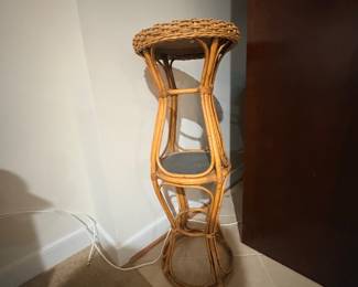 Bamboo and rattan tiered plant stand
