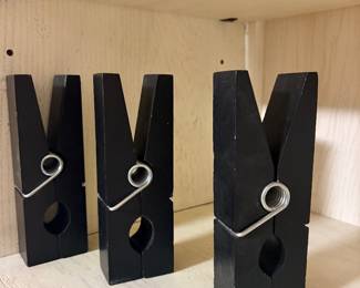 Oversized black wooden clothespin decor, set of three