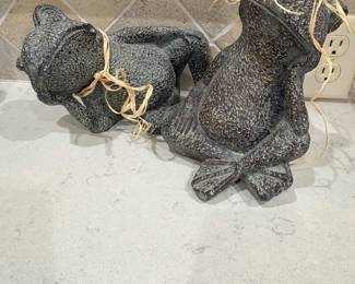 Pair of cast stone cat garden statues