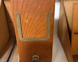 Oak magazine or file holder, brass trim detail