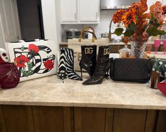 Dolce and Gabbana booties/ flower tote, brown booties