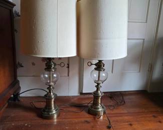 207 pairofbrassandglasstablelampswith