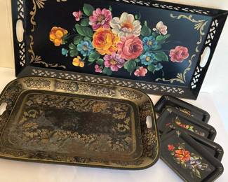 232 vintagedecorativefloraltolewaretrays