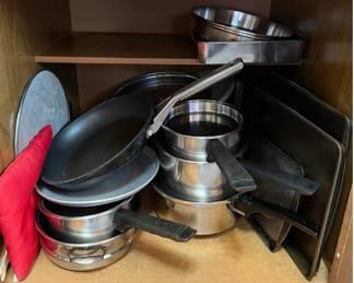 Assorted Cookware Lot - Stainless Steel Saucepans, Frying Pan, Baking Pans & More
