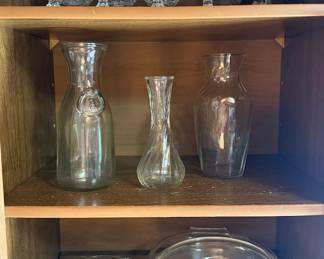 Assorted Glassware Lot - Crystal-Style Stemware, Carafes & Glass Bakeware