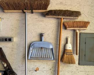Assorted Garage & Household Cleaning Brooms with Metal Dustpan - Lot of 5